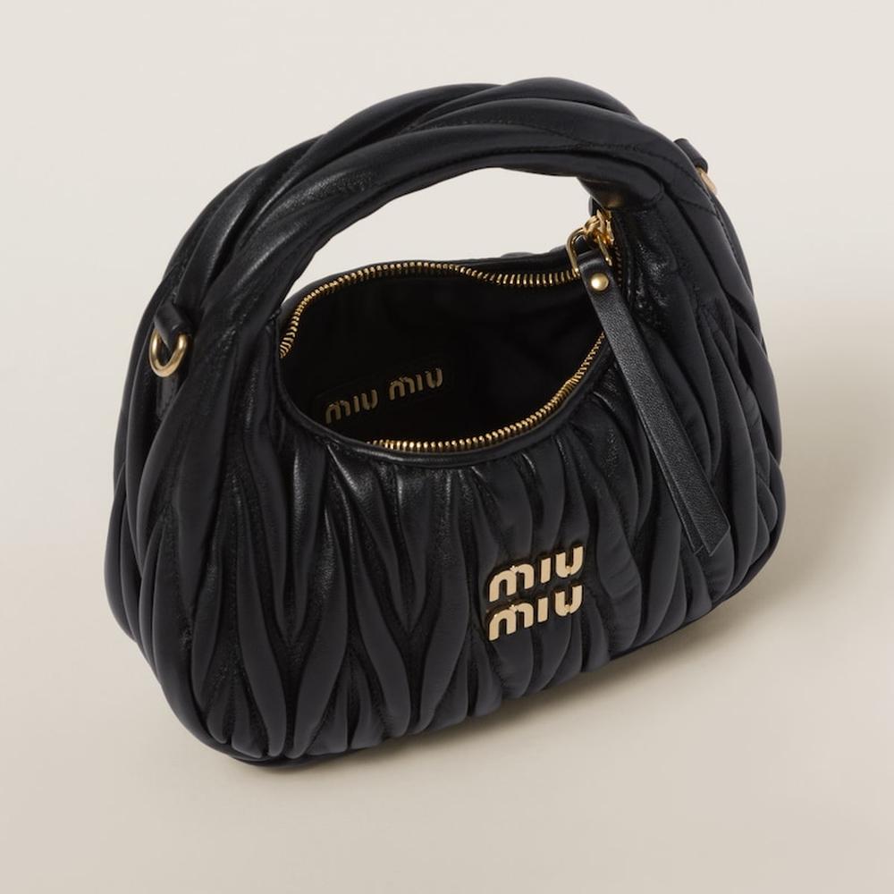 MIU Women Wander matelassé nappa leather hobo mini-bag Black 5BP078_N88_F0002_V_OOO