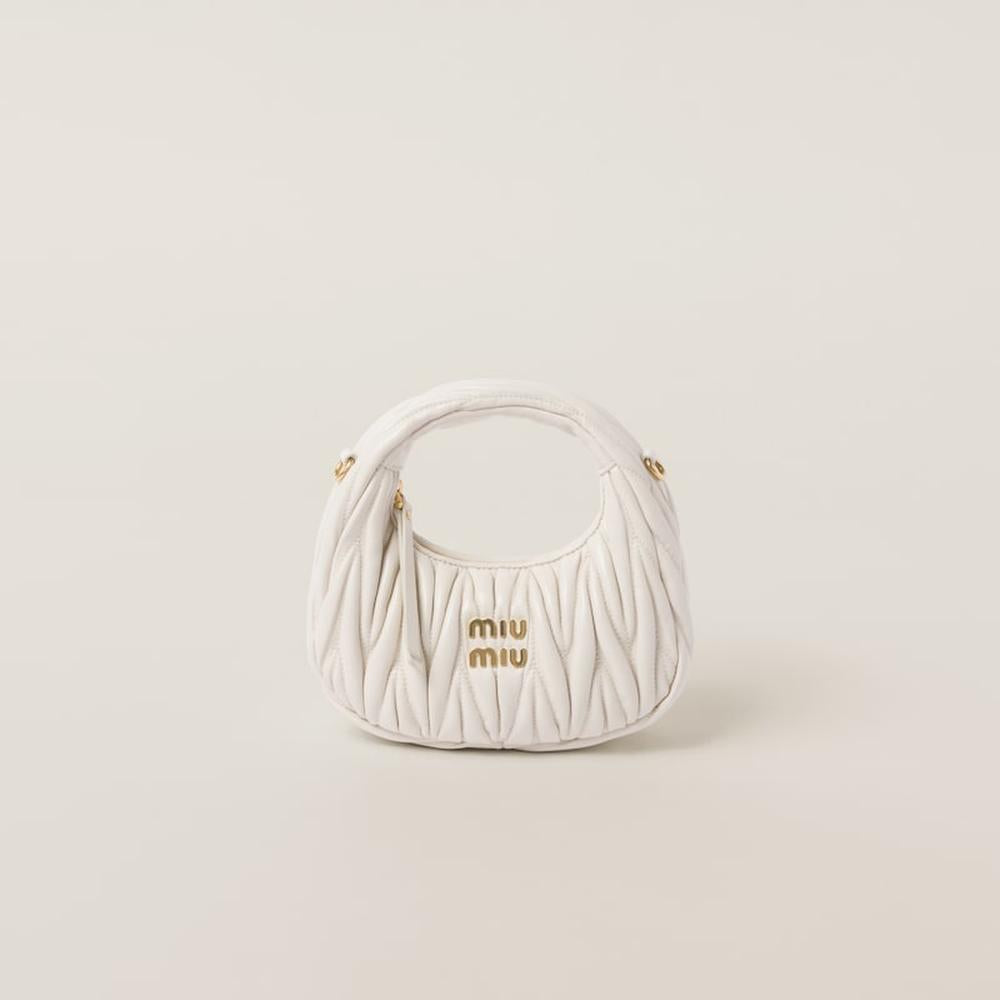 MIU Women Wander matelassé nappa leather hobo mini-bag White 5BP078_N88_F0009_V_OOO