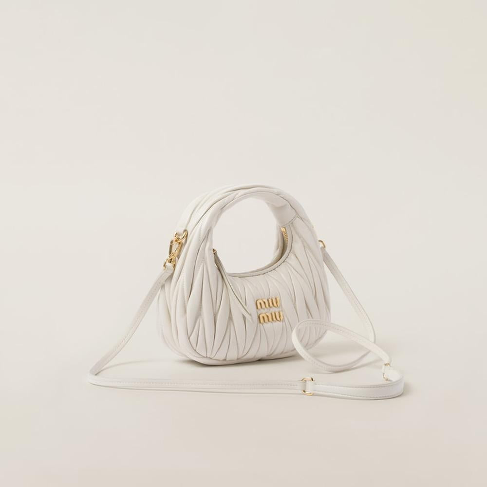 MIU Women Wander matelassé nappa leather hobo mini-bag White 5BP078_N88_F0009_V_OOO