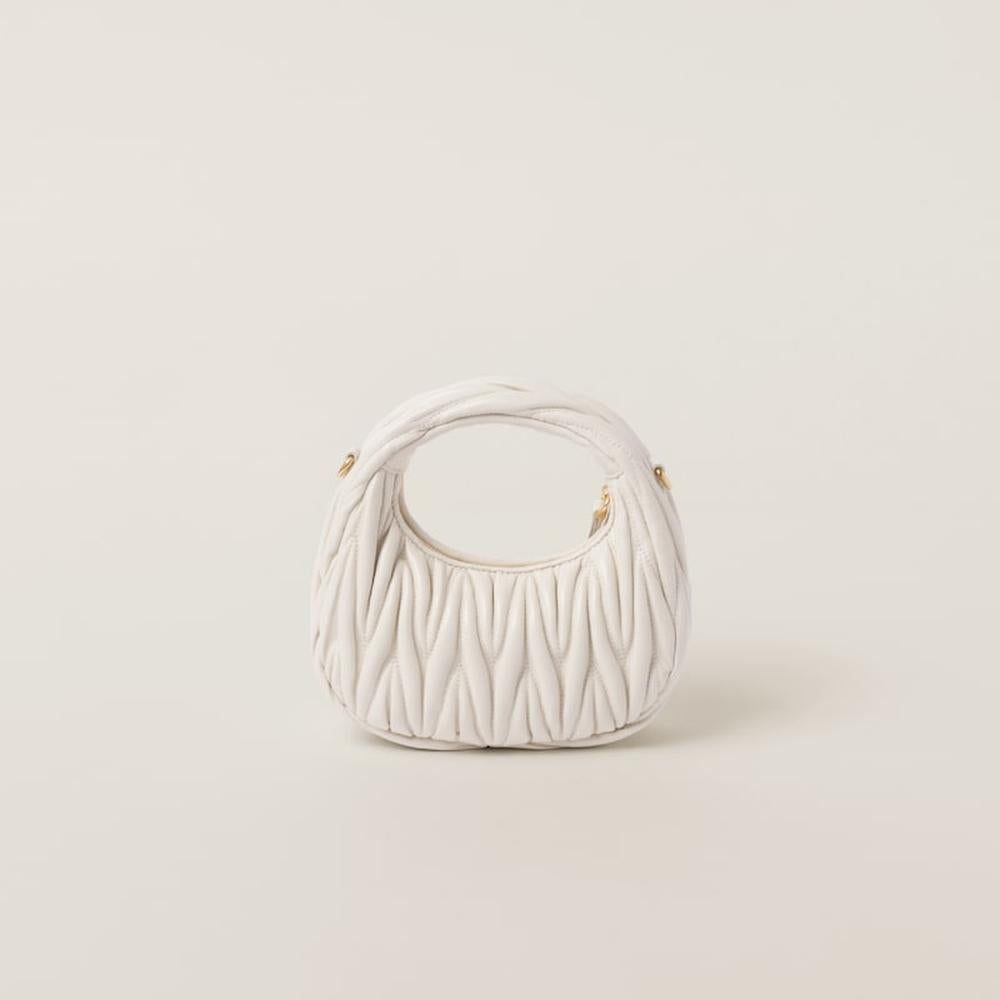 MIU Women Wander matelassé nappa leather hobo mini-bag White 5BP078_N88_F0009_V_OOO