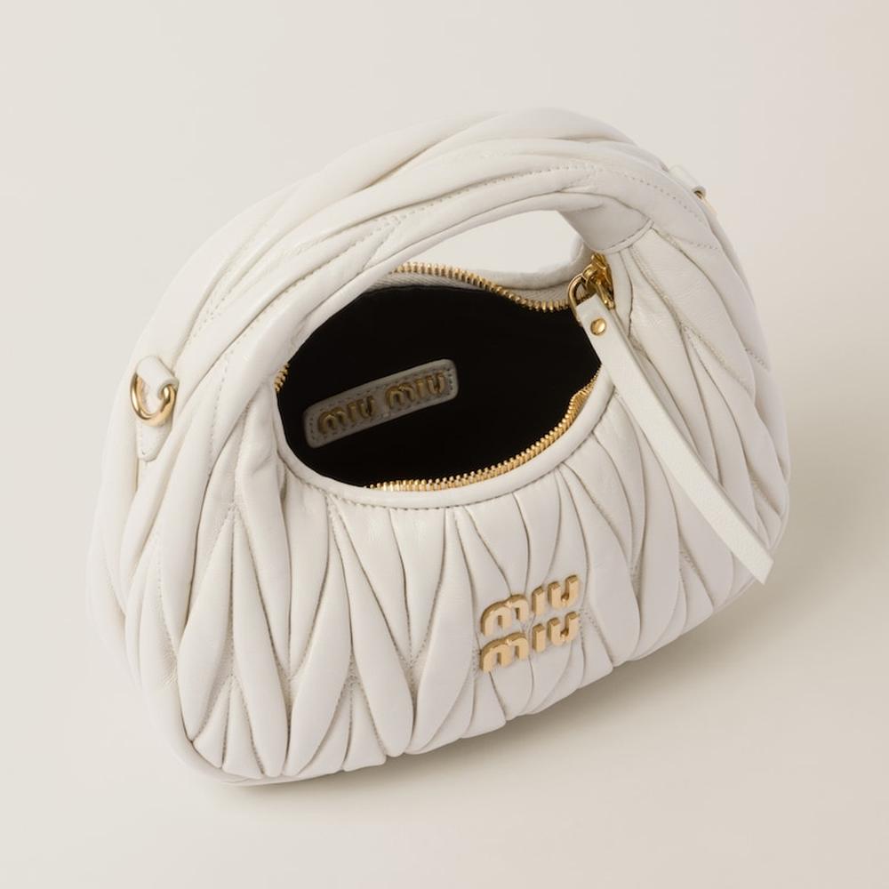 MIU Women Wander matelassé nappa leather hobo mini-bag White 5BP078_N88_F0009_V_OOO