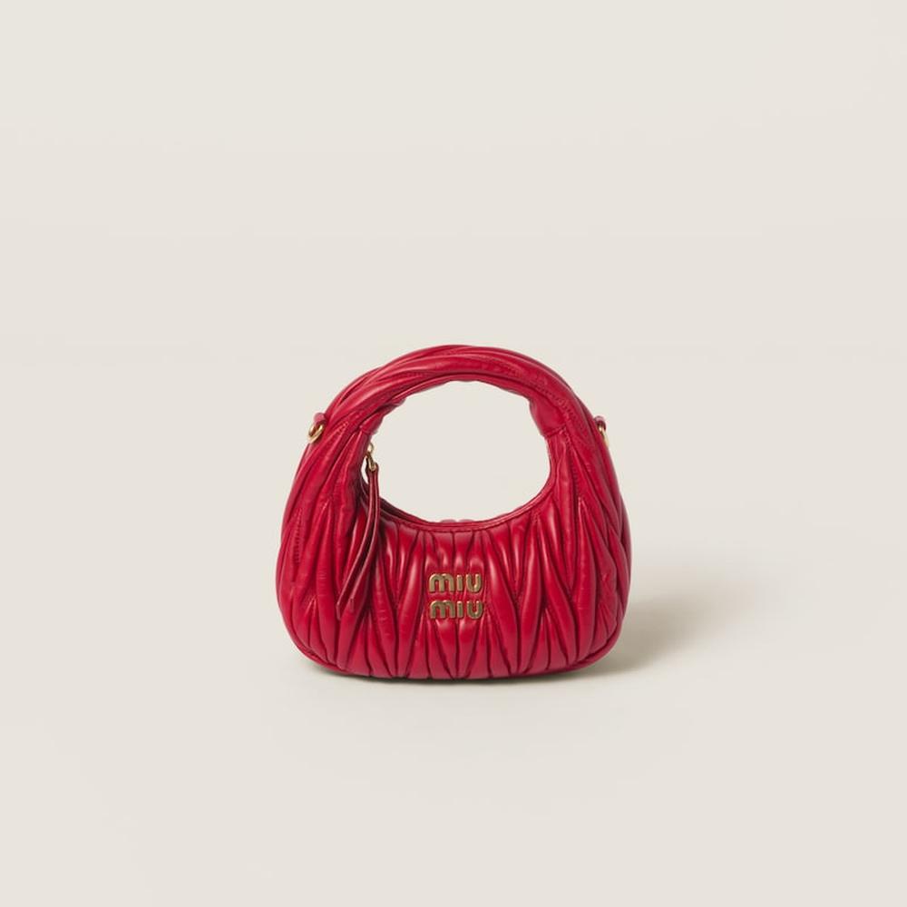 MIU Women Wander matelassé nappa leather hobo mini-bag Red 5BP078_N88_F0011_V_OOO