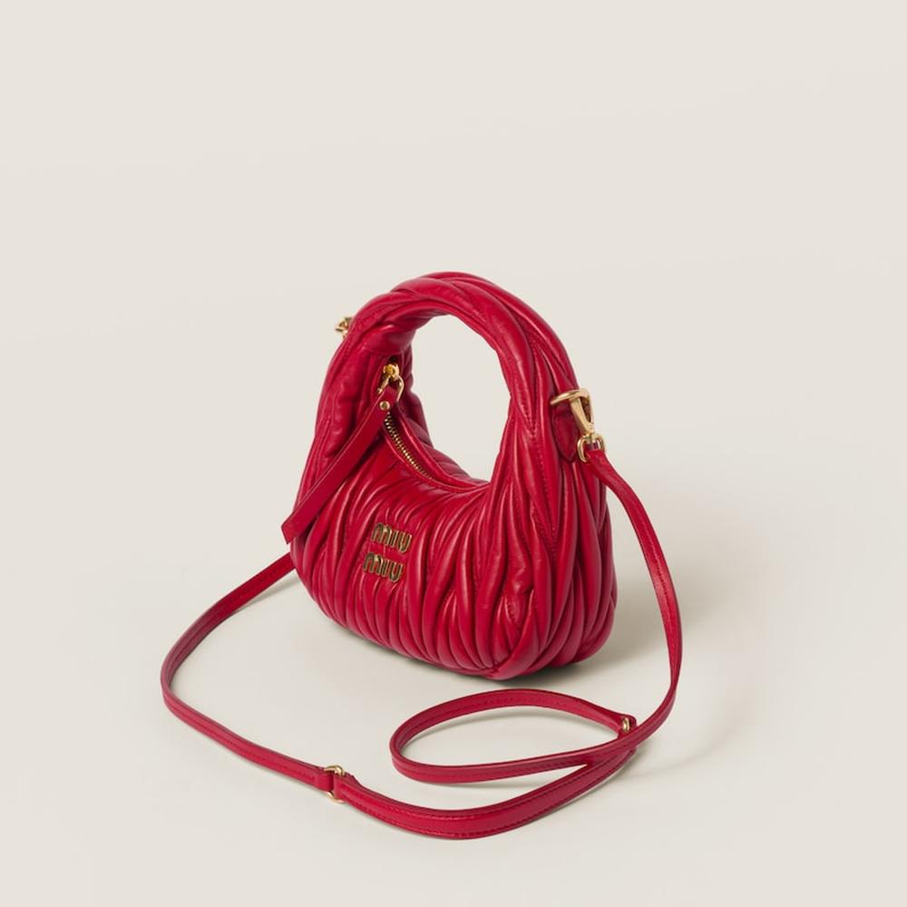 MIU Women Wander matelassé nappa leather hobo mini-bag Red 5BP078_N88_F0011_V_OOO