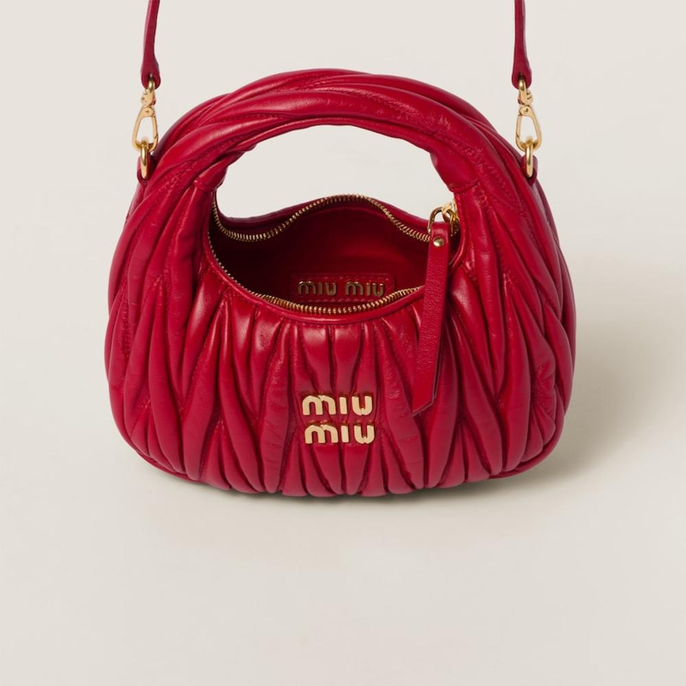 MIU Women Wander matelassé nappa leather hobo mini-bag Red 5BP078_N88_F0011_V_OOO