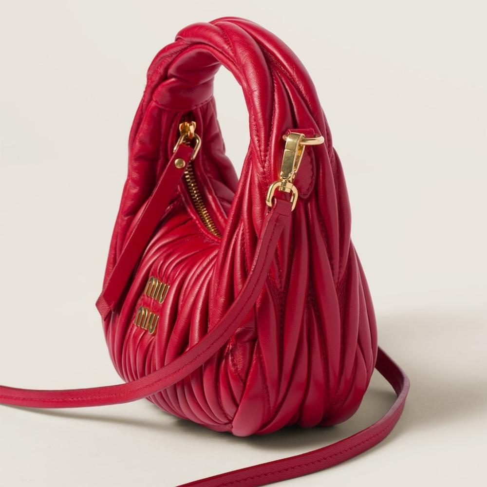 MIU Women Wander matelassé nappa leather hobo mini-bag Red 5BP078_N88_F0011_V_OOO