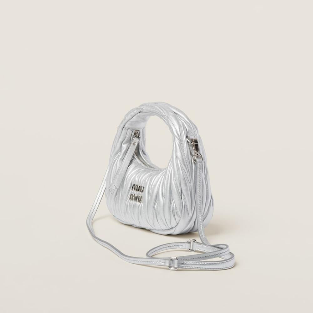 MIU Women Wander matelassé nappa leather hobo mini-bag Silver 5BP078_N88_F0118_V_OOO