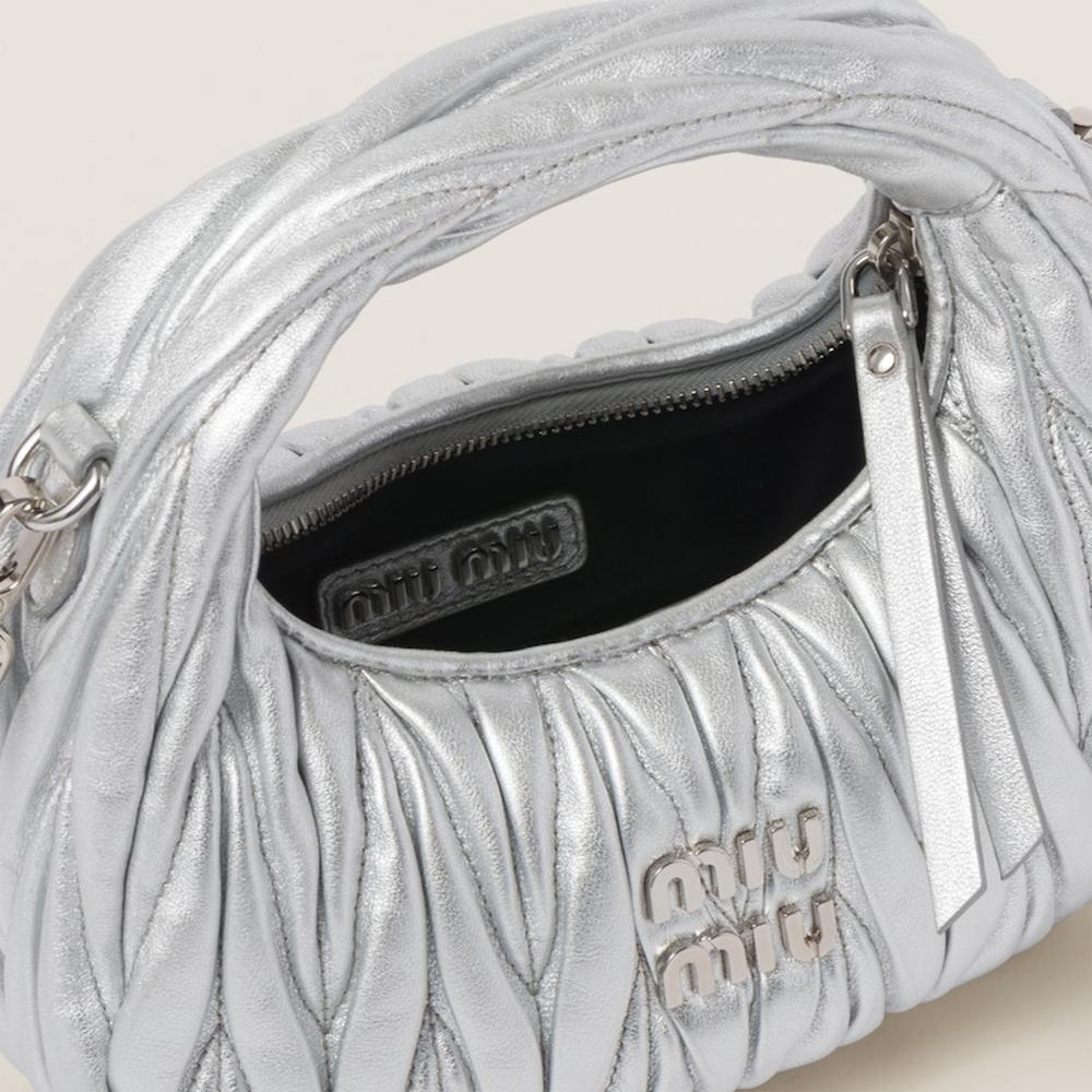 MIU Women Wander matelassé nappa leather hobo mini-bag Silver 5BP078_N88_F0118_V_OOO