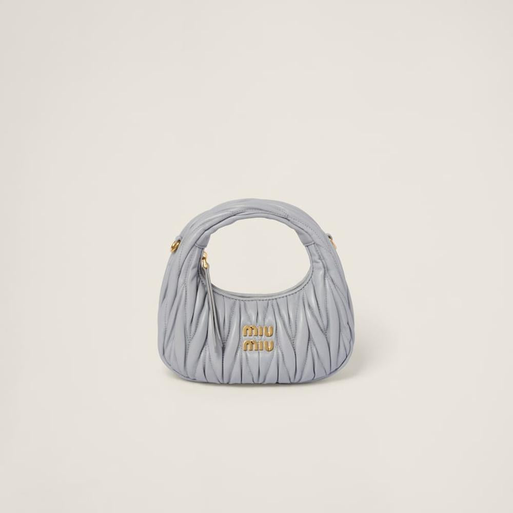 MIU Women Wander matelassé nappa leather hobo mini-bag Pearl Gray 5BP078_N88_F0164_V_OOO