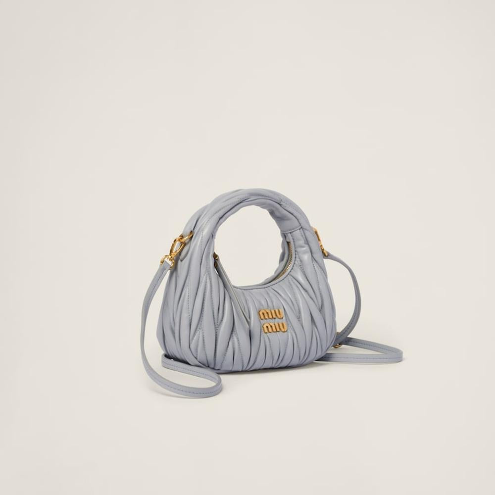 MIU Women Wander matelassé nappa leather hobo mini-bag Pearl Gray 5BP078_N88_F0164_V_OOO