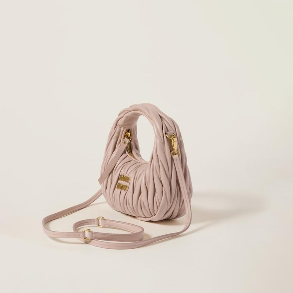 MIU Women Wander matelassé nappa leather hobo mini-bag Powder Pink 5BP078_N88_F0236_V_OOO