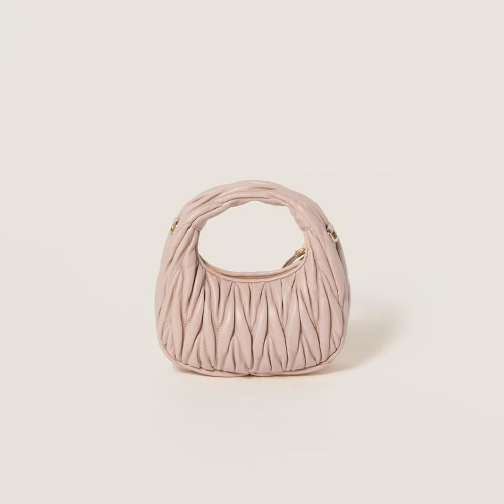 MIU Women Wander matelassé nappa leather hobo mini-bag Powder Pink 5BP078_N88_F0236_V_OOO