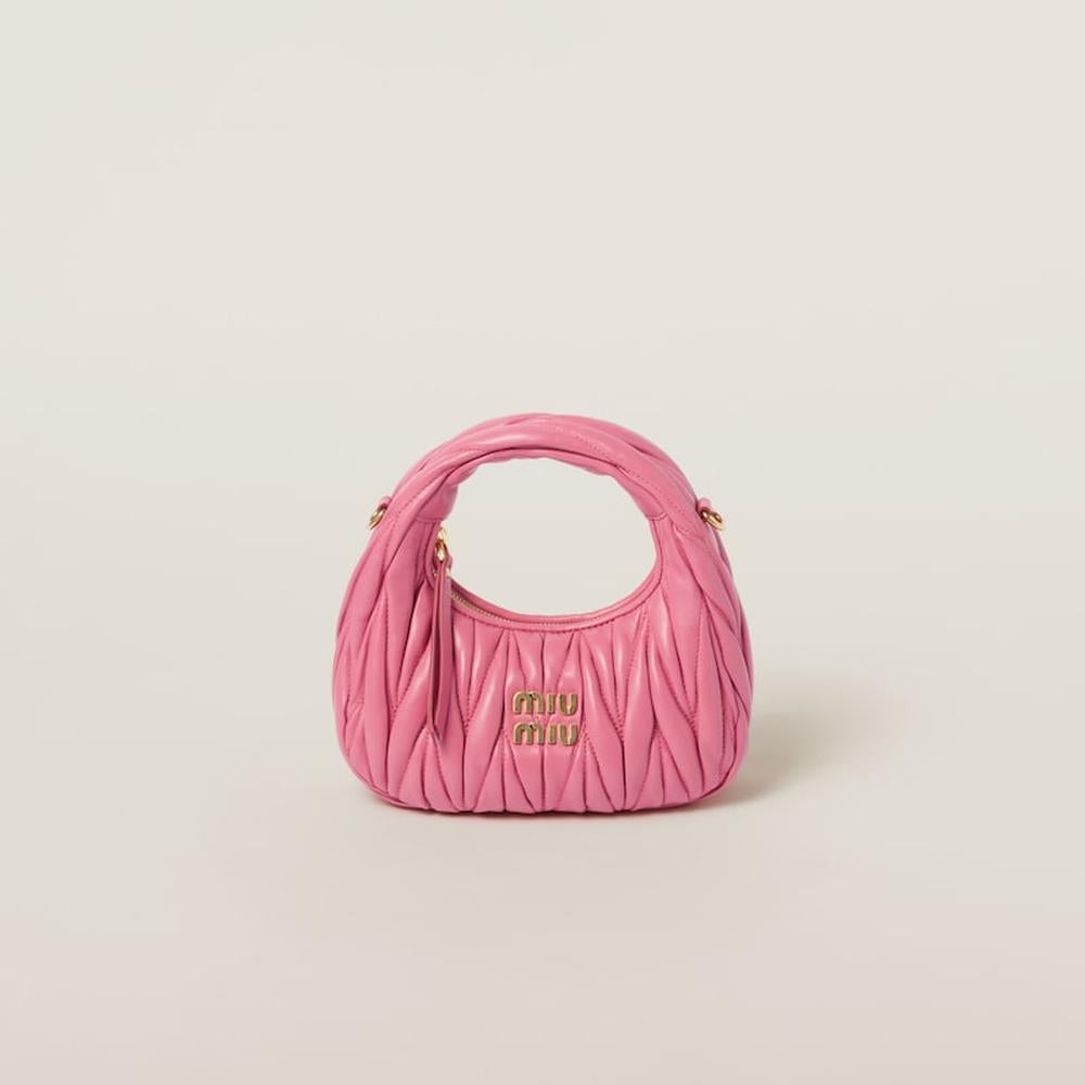 MIU Women Wander matelassé nappa leather hobo mini-bag Begonia Pink 5BP078_N88_F0638_V_OOO