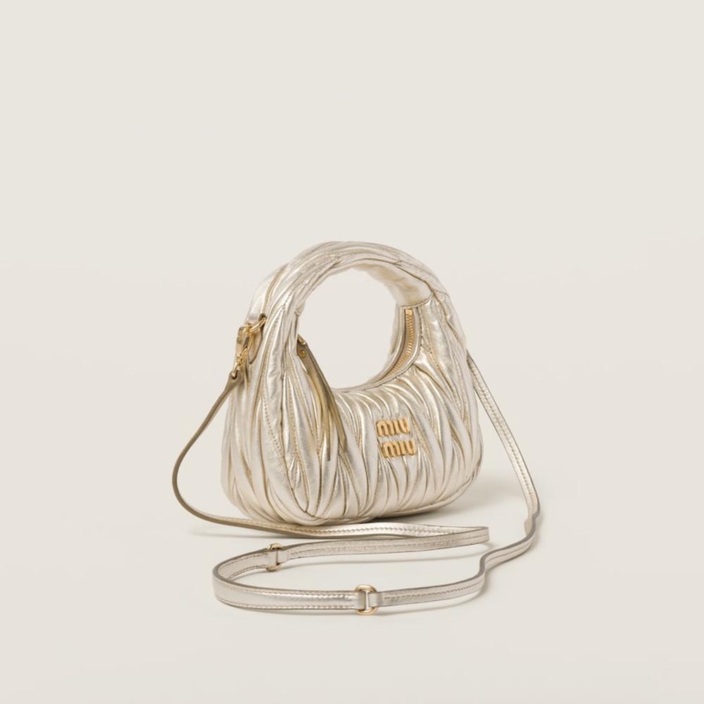 MIU Women Wander matelassé nappa leather hobo mini-bag Pyrite 5BP078_N88_F0846_V_OOO