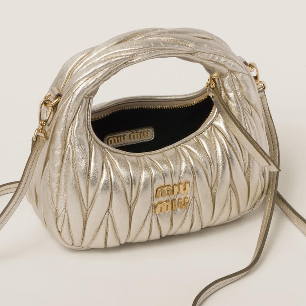 MIU Women Wander matelassé nappa leather hobo mini-bag Pyrite 5BP078_N88_F0846_V_OOO