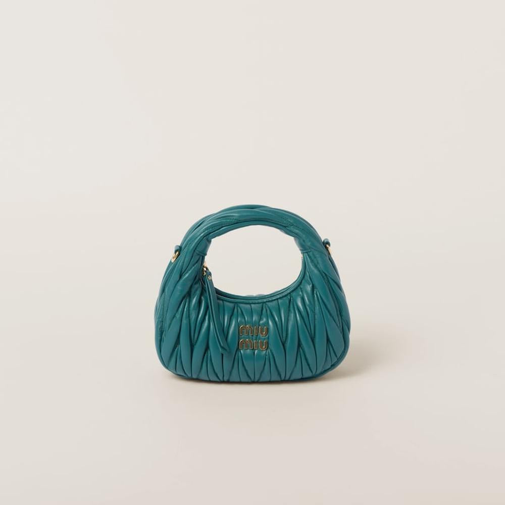 MIU Women Wander matelassé nappa leather hobo mini-bag Lagoon Blue 5BP078_N88_F0K41_V_OOO