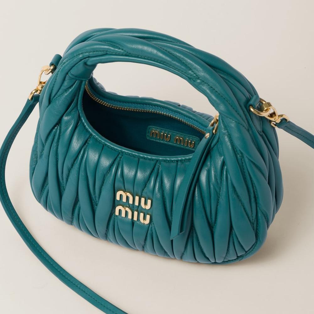 MIU Women Wander matelassé nappa leather hobo mini-bag Lagoon Blue 5BP078_N88_F0K41_V_OOO