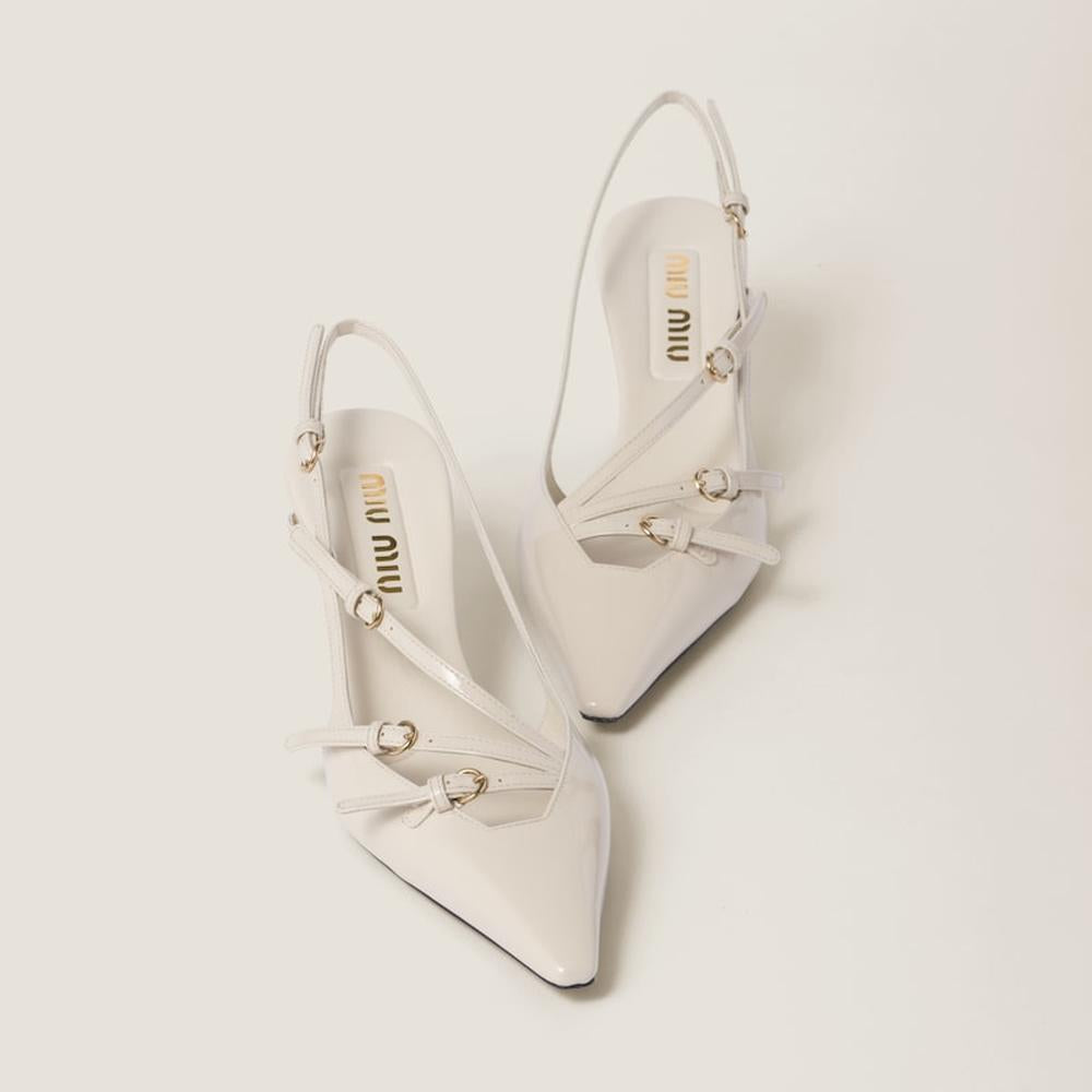 MIU Women Patent leather slingbacks with buckles Ivory 5I013E_069_F0304_F_M055