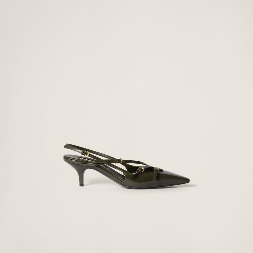 MIU Women Patent leather slingbacks with buckles Loden Green 5I013E_069_F0466_F_M055