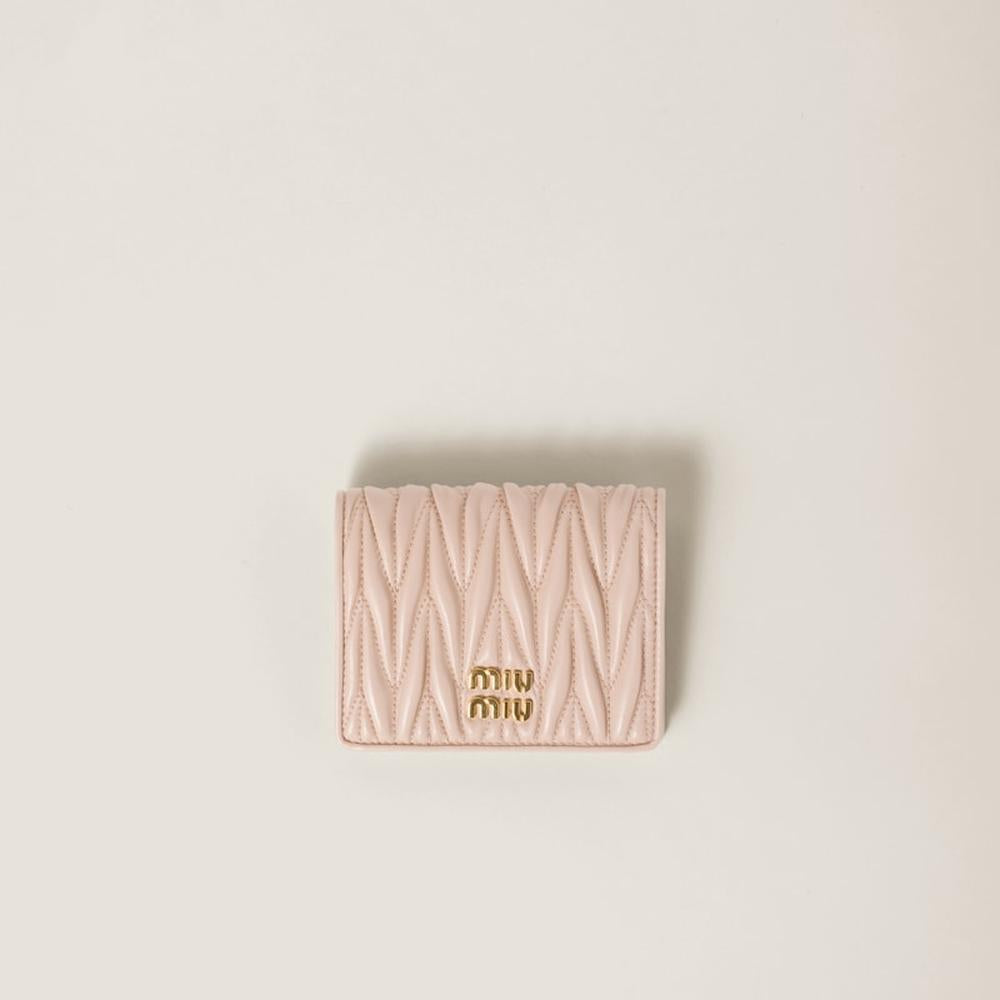 MIU Women Small matelassé nappa leather wallet Powder Pink 5MV204_2FPP_F0236