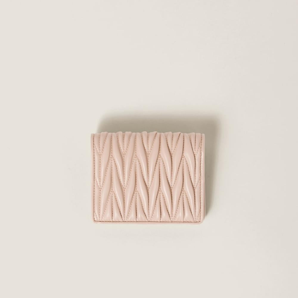 MIU Women Small matelassé nappa leather wallet Powder Pink 5MV204_2FPP_F0236