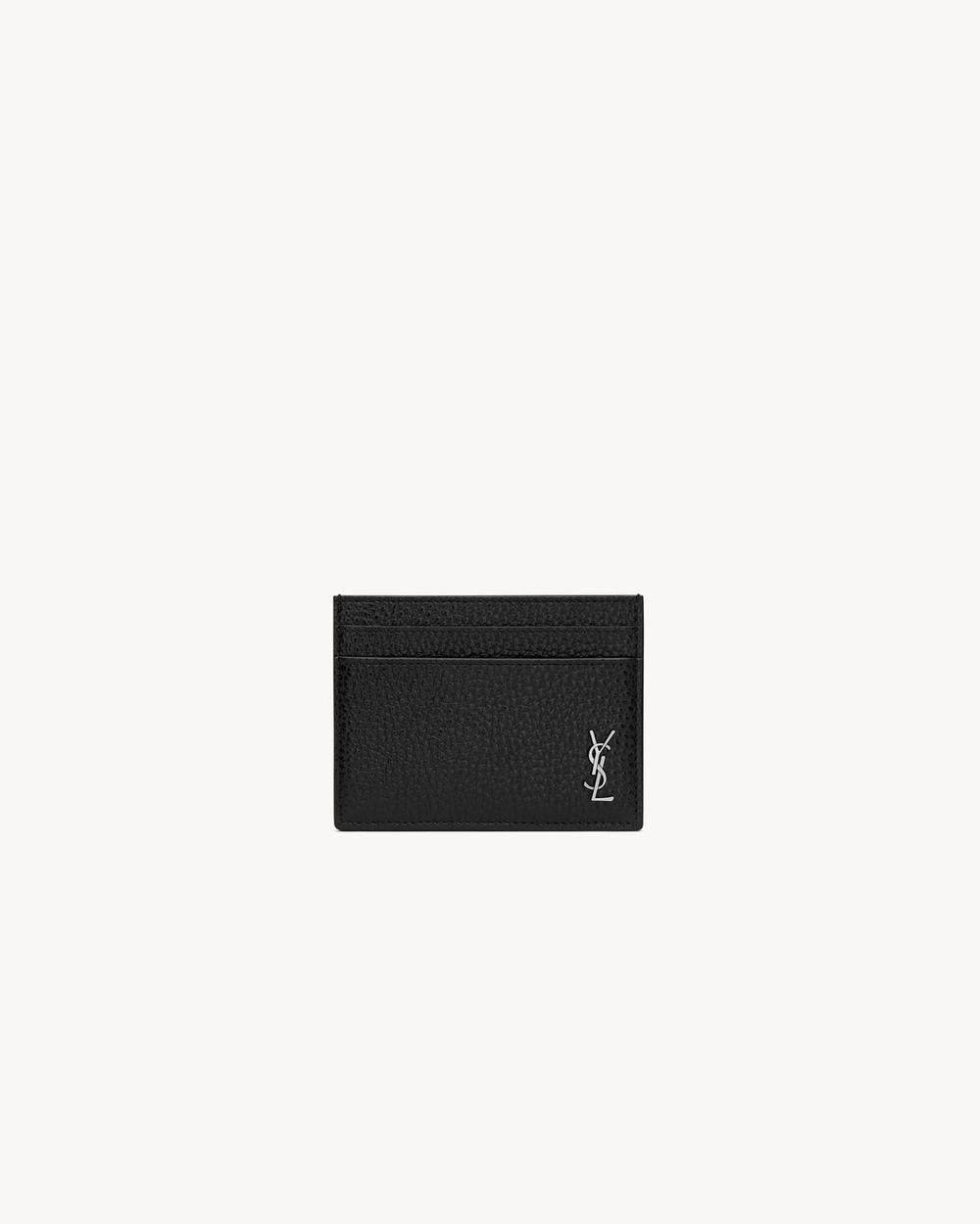 SAINT LAURENT Men tiny cassandre card case in grained leather BLACK 607603AAC681000