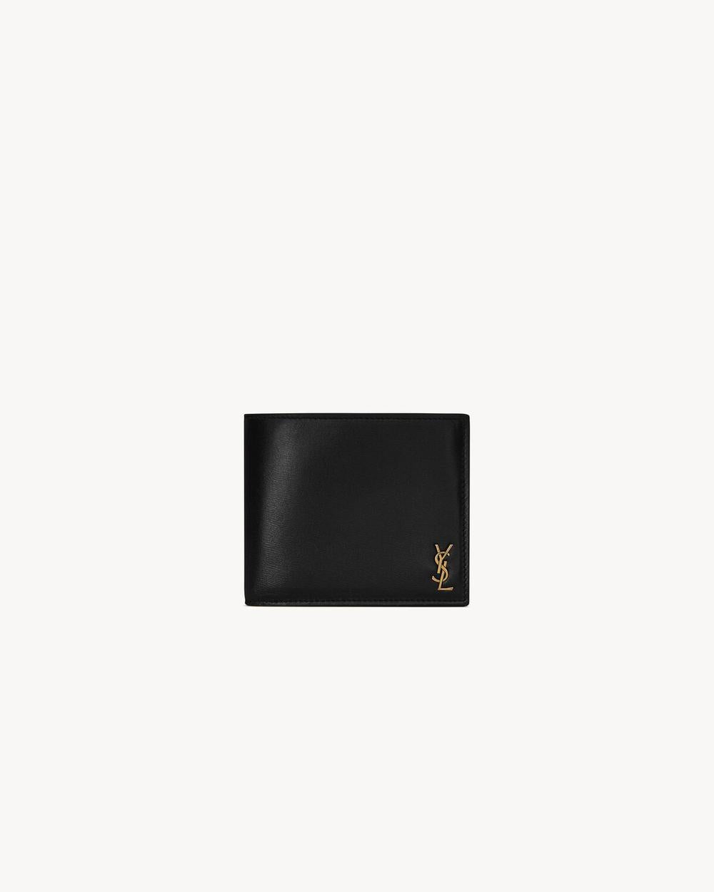 SAINT LAURENT Men tiny cassandre east/west wallet in shiny leather BLACK 60772702G0W1000