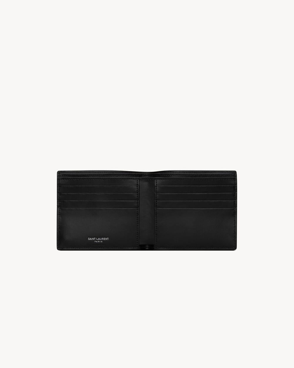 SAINT LAURENT Men tiny cassandre east/west wallet in shiny leather BLACK 60772702G0W1000