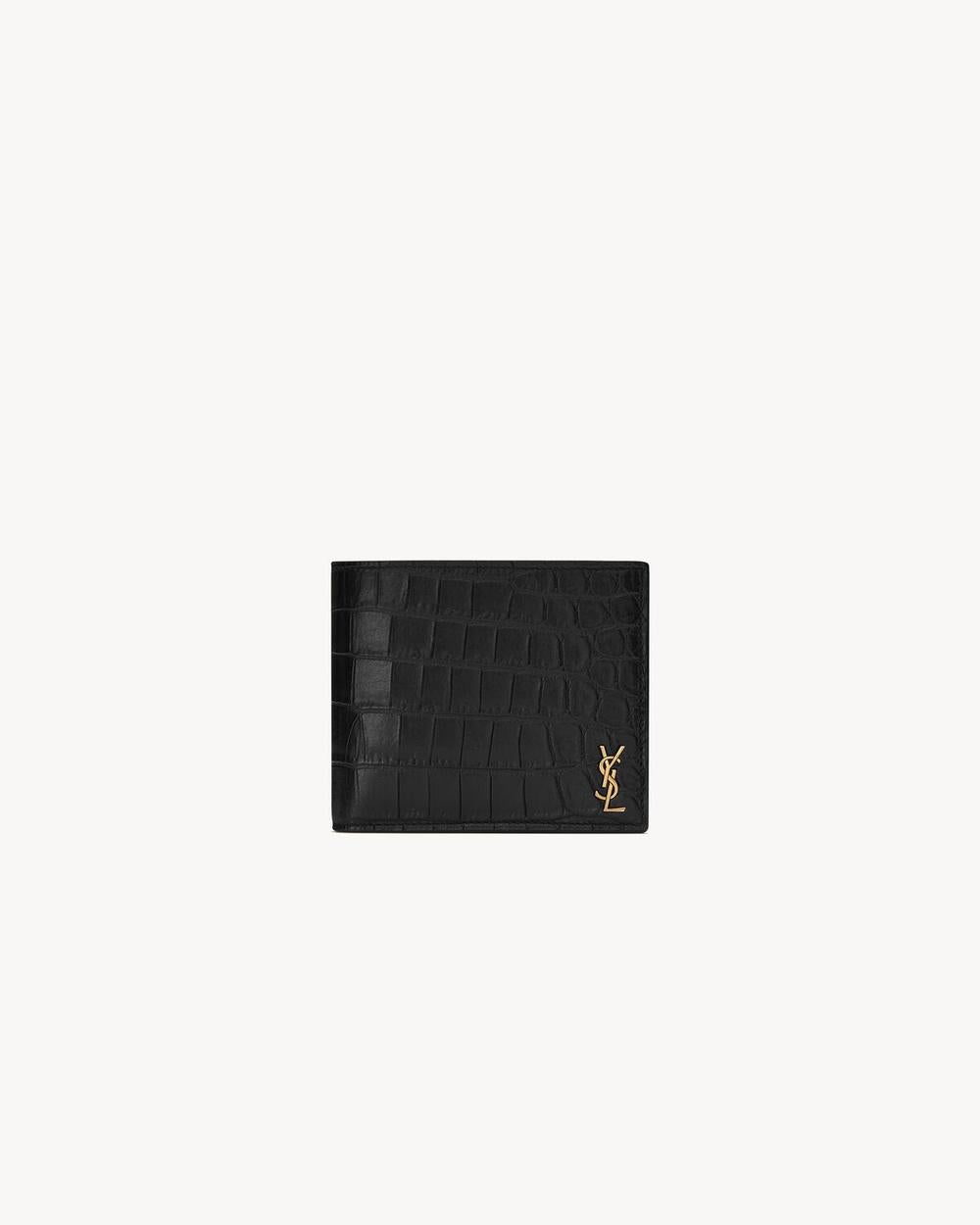 SAINT LAURENT Men tiny cassandre east/west wallet in crocodile-embossed matte leather BLACK 607727DZEDW1000