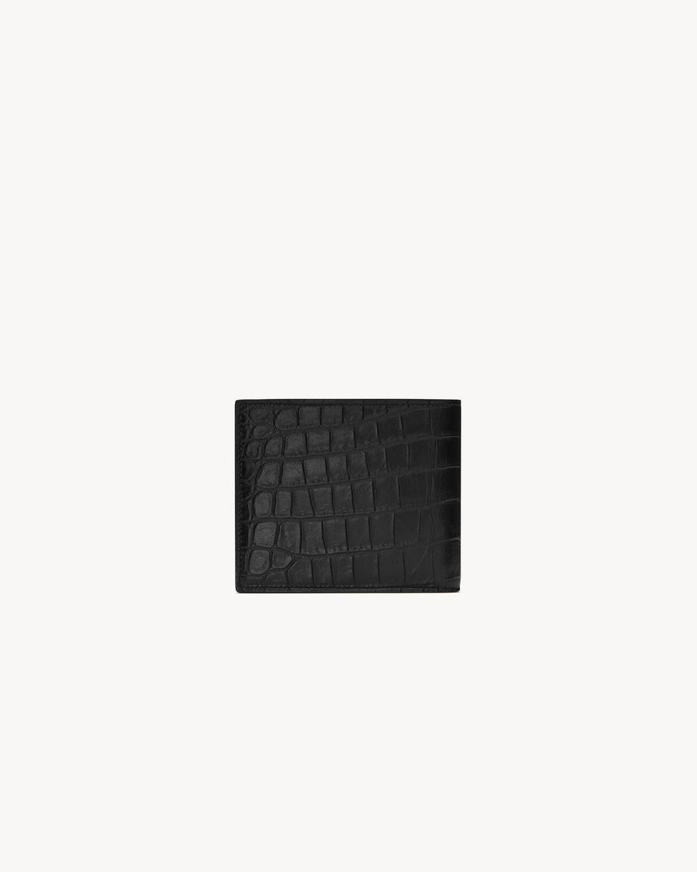 SAINT LAURENT Men tiny cassandre east/west wallet in crocodile-embossed matte leather BLACK 607727DZEDW1000