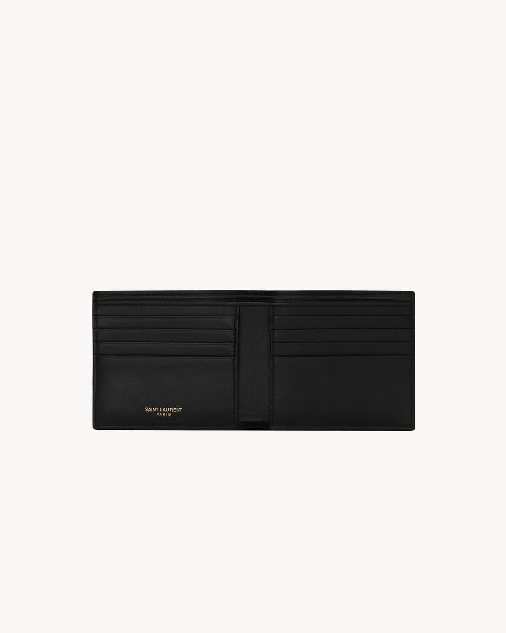 SAINT LAURENT Men tiny cassandre east/west wallet in crocodile-embossed matte leather BLACK 607727DZEDW1000