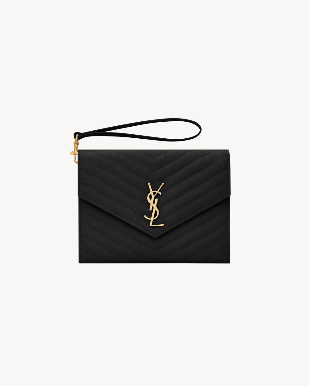 SAINT LAURENT Women cassandre matelassé flap pouch in grain de poudre leather BLACK 617662BOW011000