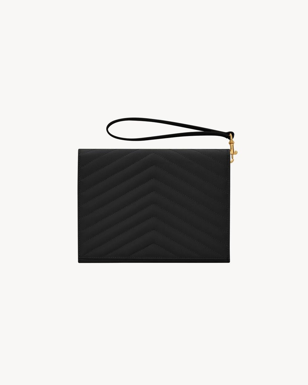 SAINT LAURENT Women cassandre matelassé flap pouch in grain de poudre leather BLACK 617662BOW011000