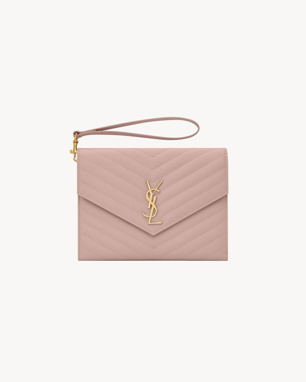 SAINT LAURENT Women cassandre matelassé flap pouch in grain de poudre leather PALE PINK 617662BOW016920