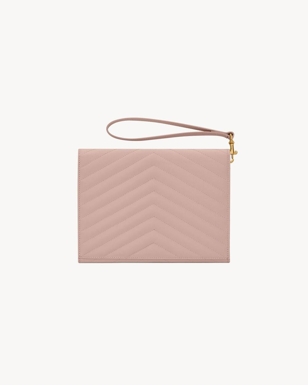 SAINT LAURENT Women cassandre matelassé flap pouch in grain de poudre leather PALE PINK 617662BOW016920