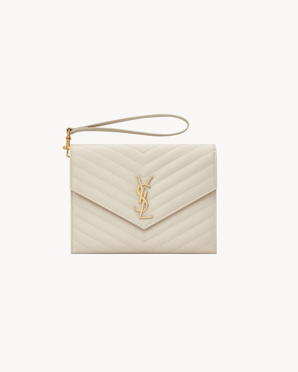 SAINT LAURENT Women cassandre matelassé flap pouch in grain de poudre leather BLANC VINTAGE 617662BOW019207