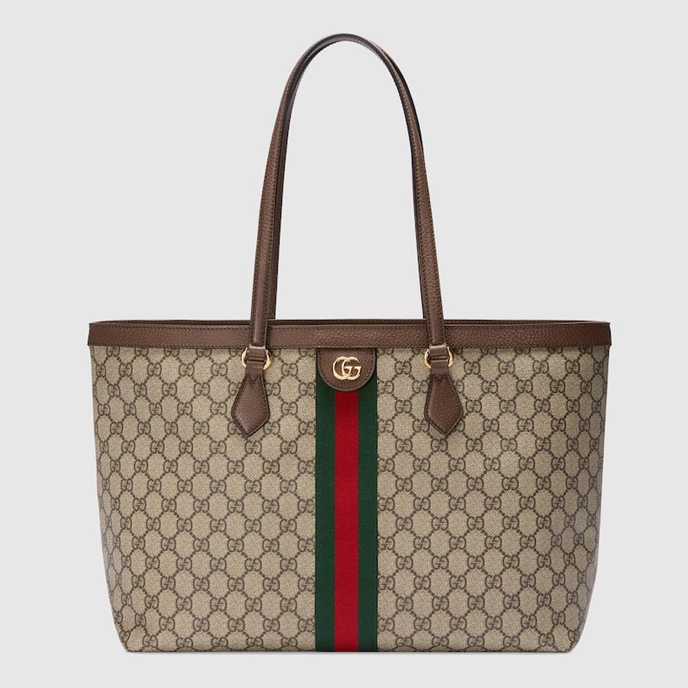 حقيبة يد نسائية متوسطة الحجم من GUCCI Ophidia باللون البيج/البني الداكن من قماش GG Supreme 631685 96IWB 8745