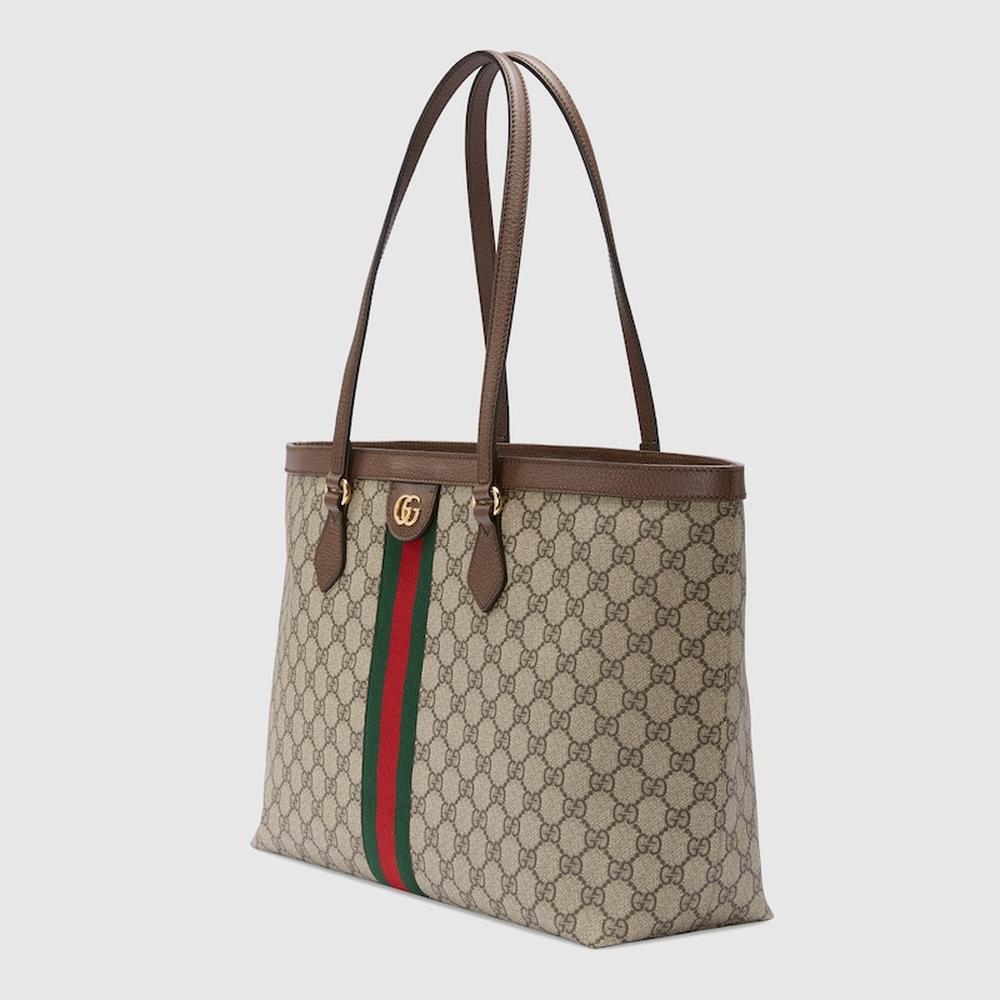 حقيبة يد نسائية متوسطة الحجم من GUCCI Ophidia باللون البيج/البني الداكن من قماش GG Supreme 631685 96IWB 8745