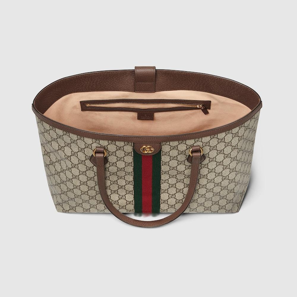 حقيبة يد نسائية متوسطة الحجم من GUCCI Ophidia باللون البيج/البني الداكن من قماش GG Supreme 631685 96IWB 8745