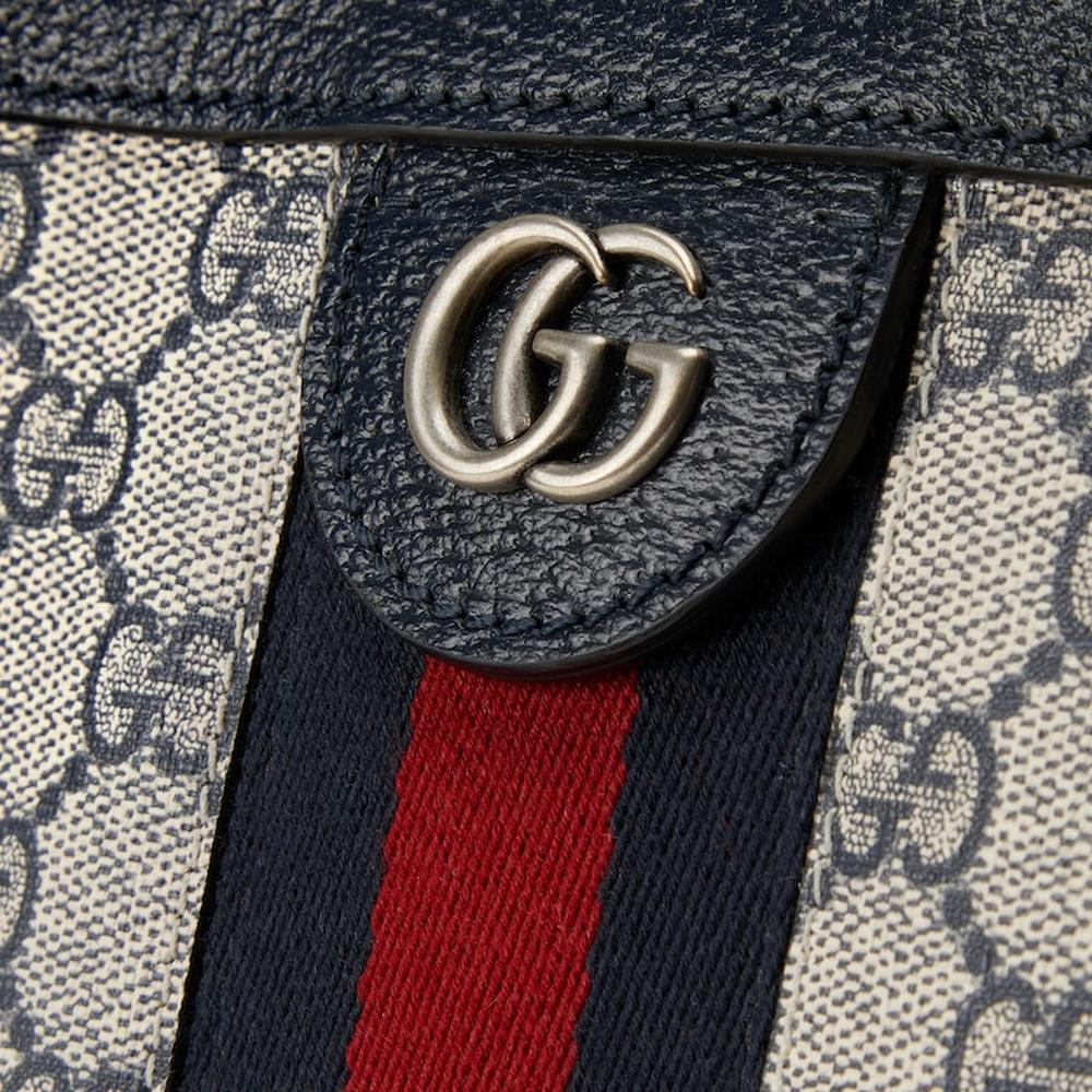 حقيبة يد نسائية متوسطة الحجم من GUCCI Ophidia باللونين البيج والأزرق من قماش GG Supreme 631685 96IWN 4076