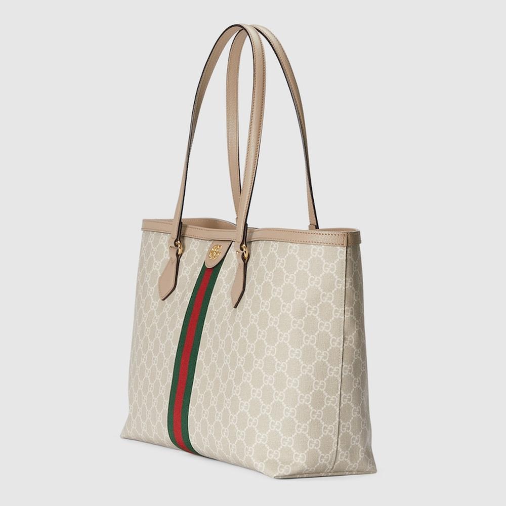 حقيبة يد نسائية متوسطة الحجم من GUCCI Ophidia باللونين البيج والأبيض من قماش GG Supreme 631685 UULAG 9682