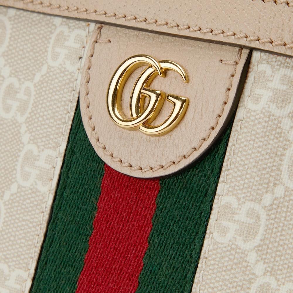 حقيبة يد نسائية متوسطة الحجم من GUCCI Ophidia باللونين البيج والأبيض من قماش GG Supreme 631685 UULAG 9682