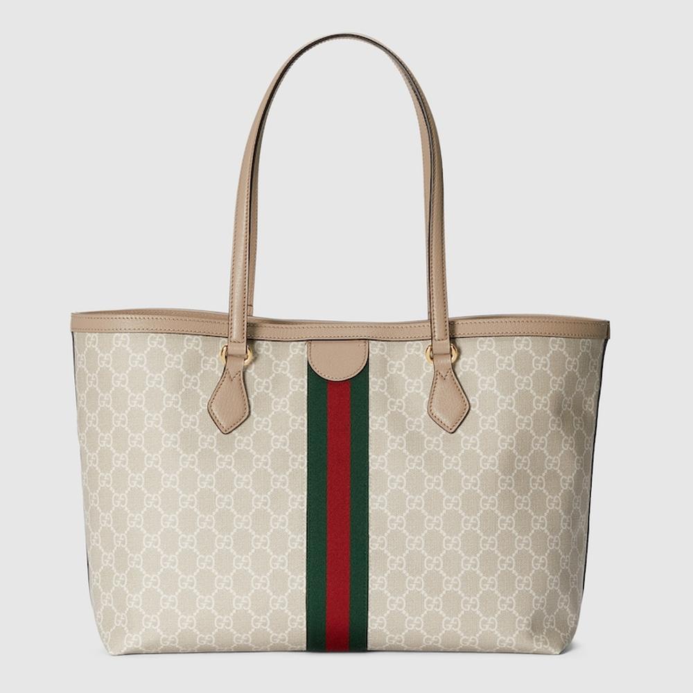 حقيبة يد نسائية متوسطة الحجم من GUCCI Ophidia باللونين البيج والأبيض من قماش GG Supreme 631685 UULAG 9682