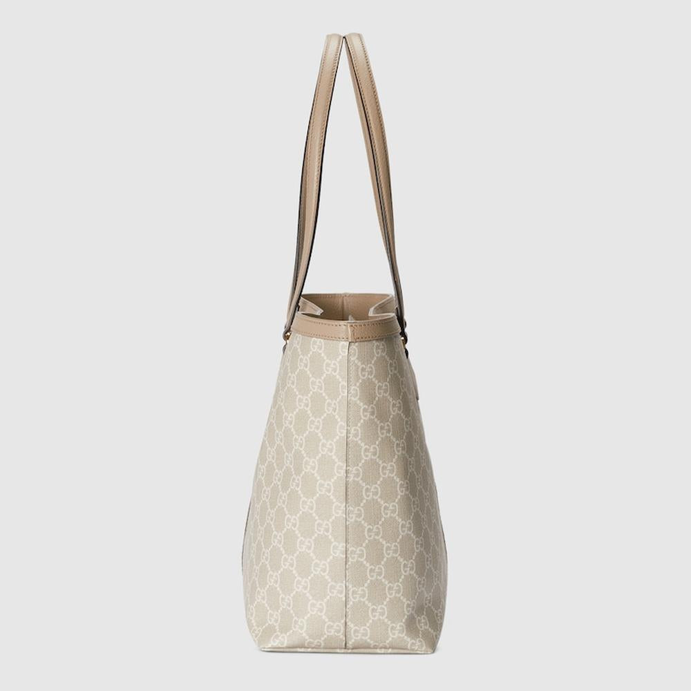 حقيبة يد نسائية متوسطة الحجم من GUCCI Ophidia باللونين البيج والأبيض من قماش GG Supreme 631685 UULAG 9682