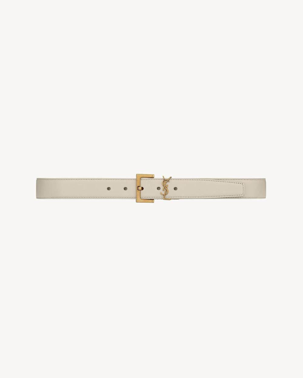 SAINT LAURENT Women cassandre belt with square buckle in shiny box saint laurent leather BLANC VINTAGE 634437BOO0W9207