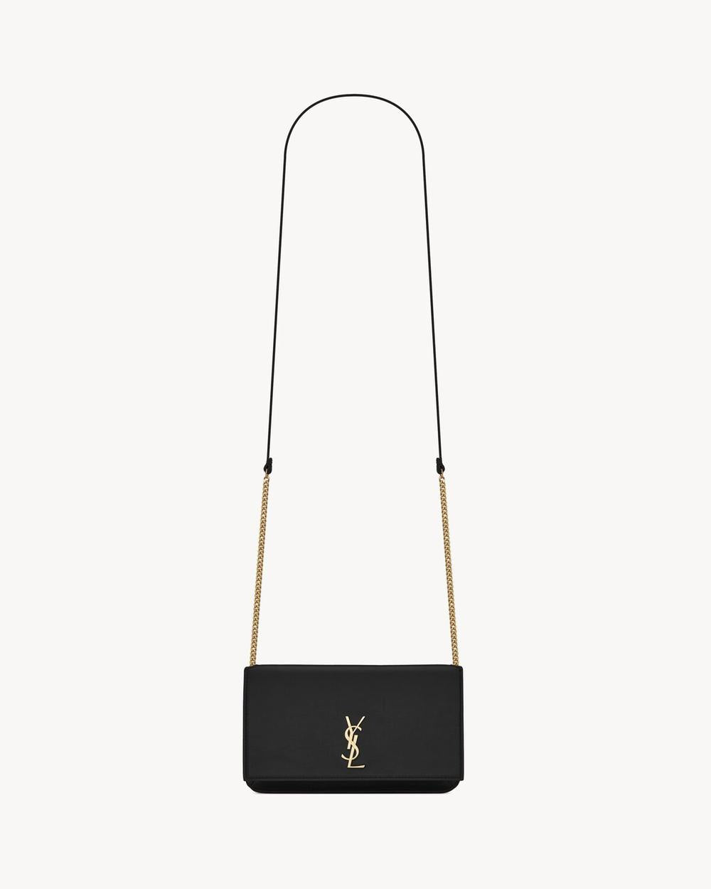 SAINT LAURENT Women cassandre phone holder in smooth leather BLACK 6350950U40J1000