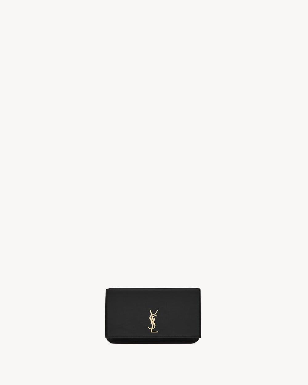 SAINT LAURENT Women cassandre phone holder in smooth leather BLACK 6350950U40J1000