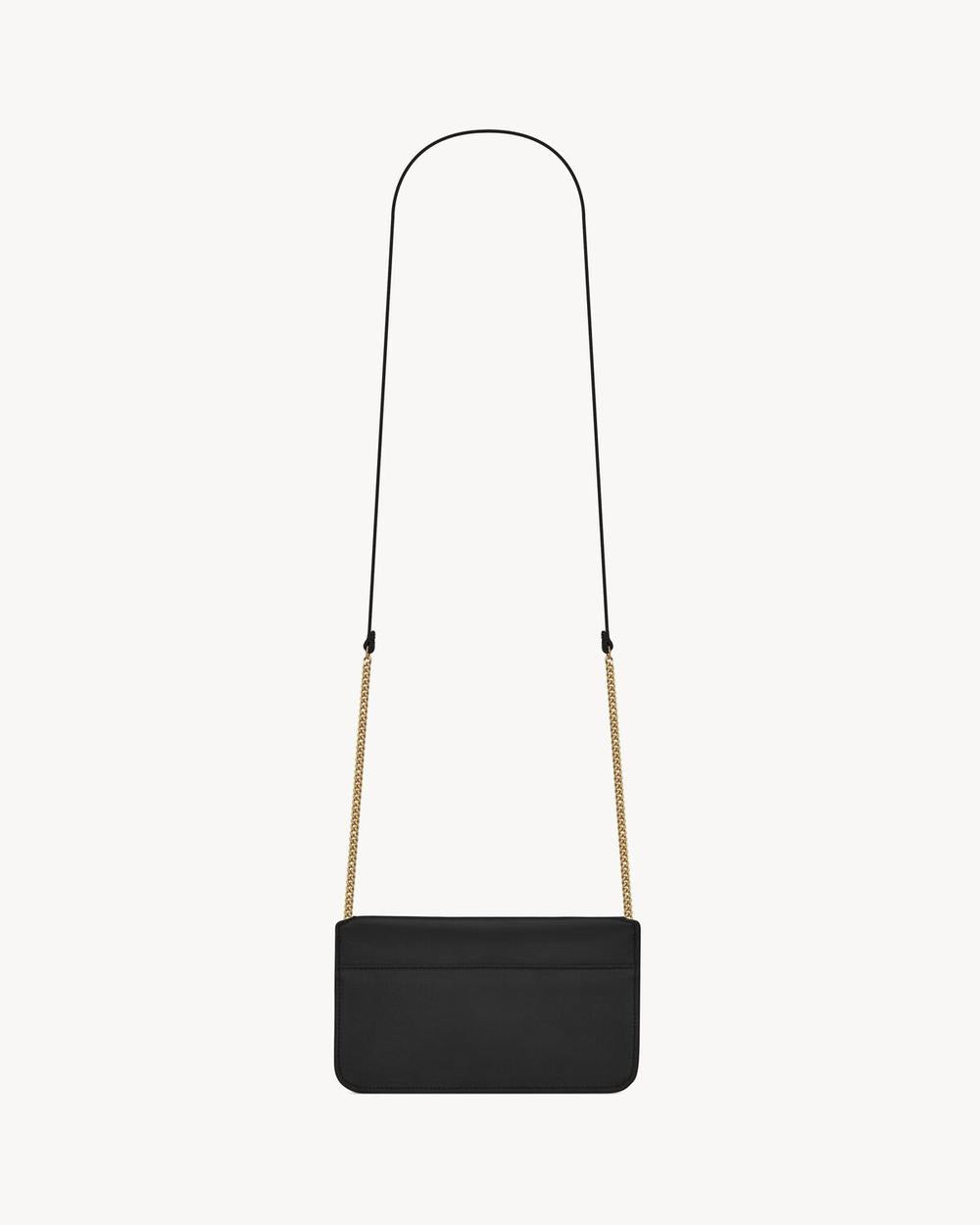 SAINT LAURENT Women cassandre phone holder in smooth leather BLACK 6350950U40J1000