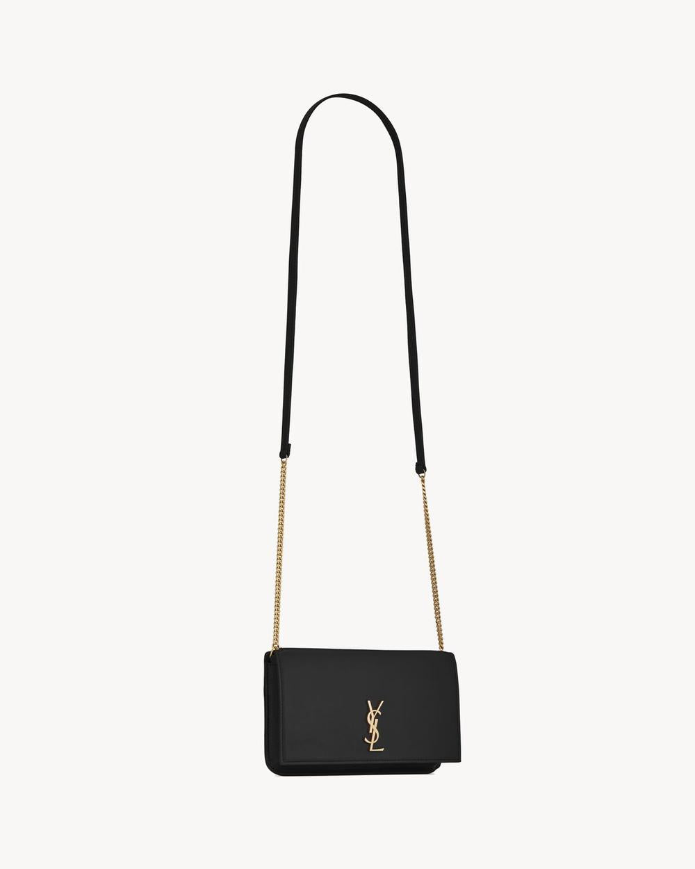 SAINT LAURENT Women cassandre phone holder in smooth leather BLACK 6350950U40J1000