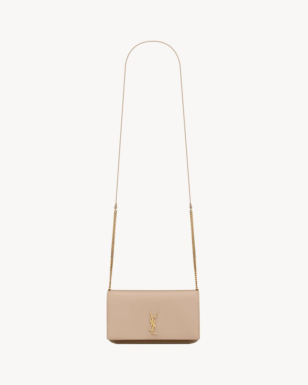 SAINT LAURENT Women cassandre phone holder in smooth leather DARK BEIGE 6350950U40J2721