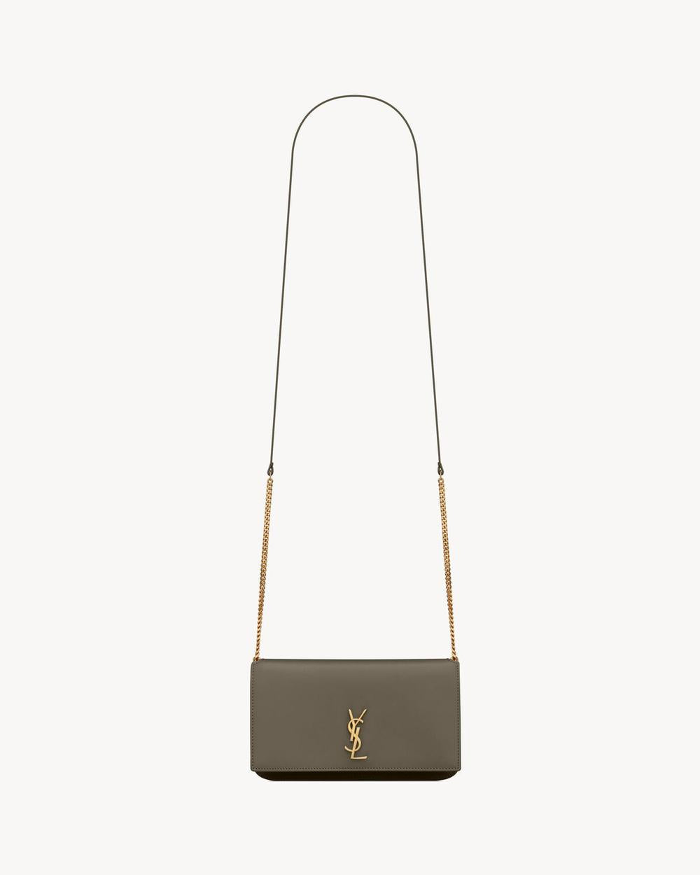 SAINT LAURENT Women cassandre phone holder in smooth leather LIGHT MUSK 6350950U40J3212